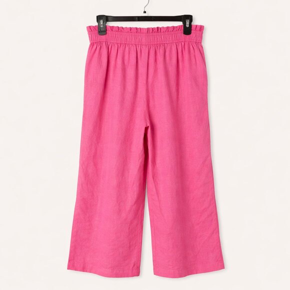 MICHAEL KORS Linen Blend Paperbag Cropped Pants Cerise Pink XL NWT Wide Leg - Picture 6 of 8